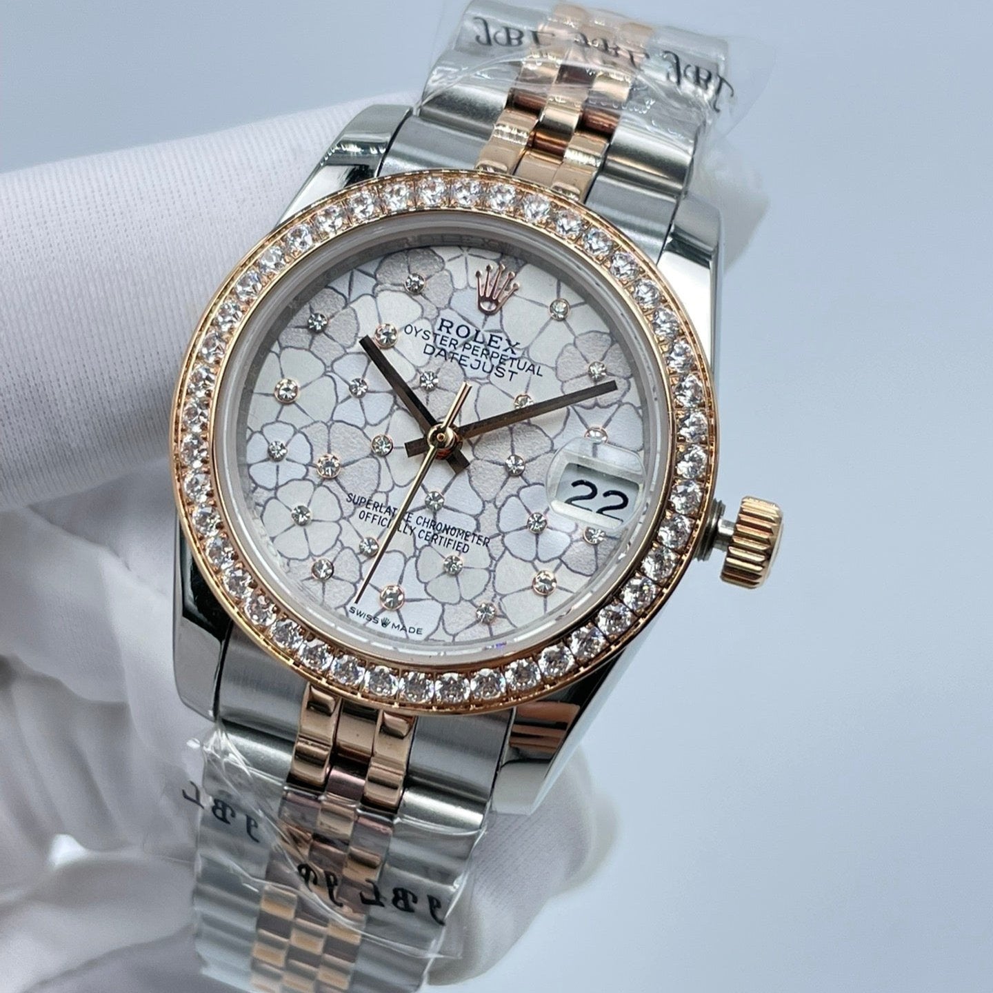 Crystal Bezel Floral Ladies Watch Rose Gold Two-Tone 31mm RLX - Level 3