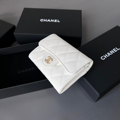 Flap Card Holder White Caviar Leather CNL - Level 5