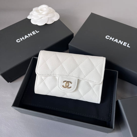 Flap Card Holder White Caviar Leather CNL - Level 5