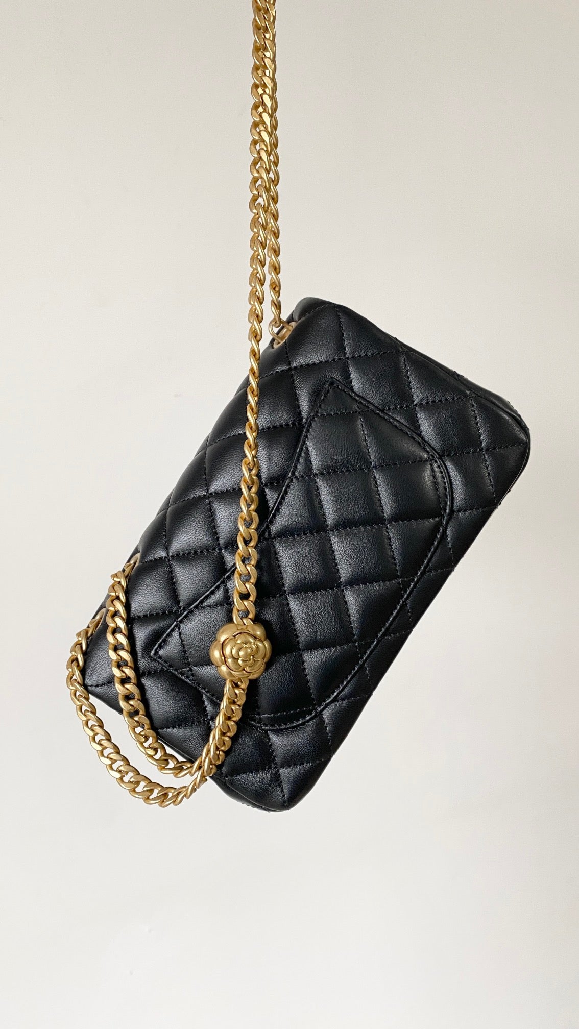 Camelia Chain Mini Flap Bag Black Lambskin CNL - Level 5