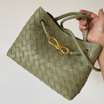 Small Andiamo Tote Green Woven Leather BTV - Level 5