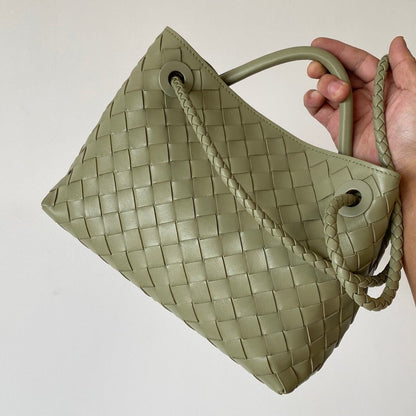 Small Andiamo Tote Green Woven Leather BTV - Level 5