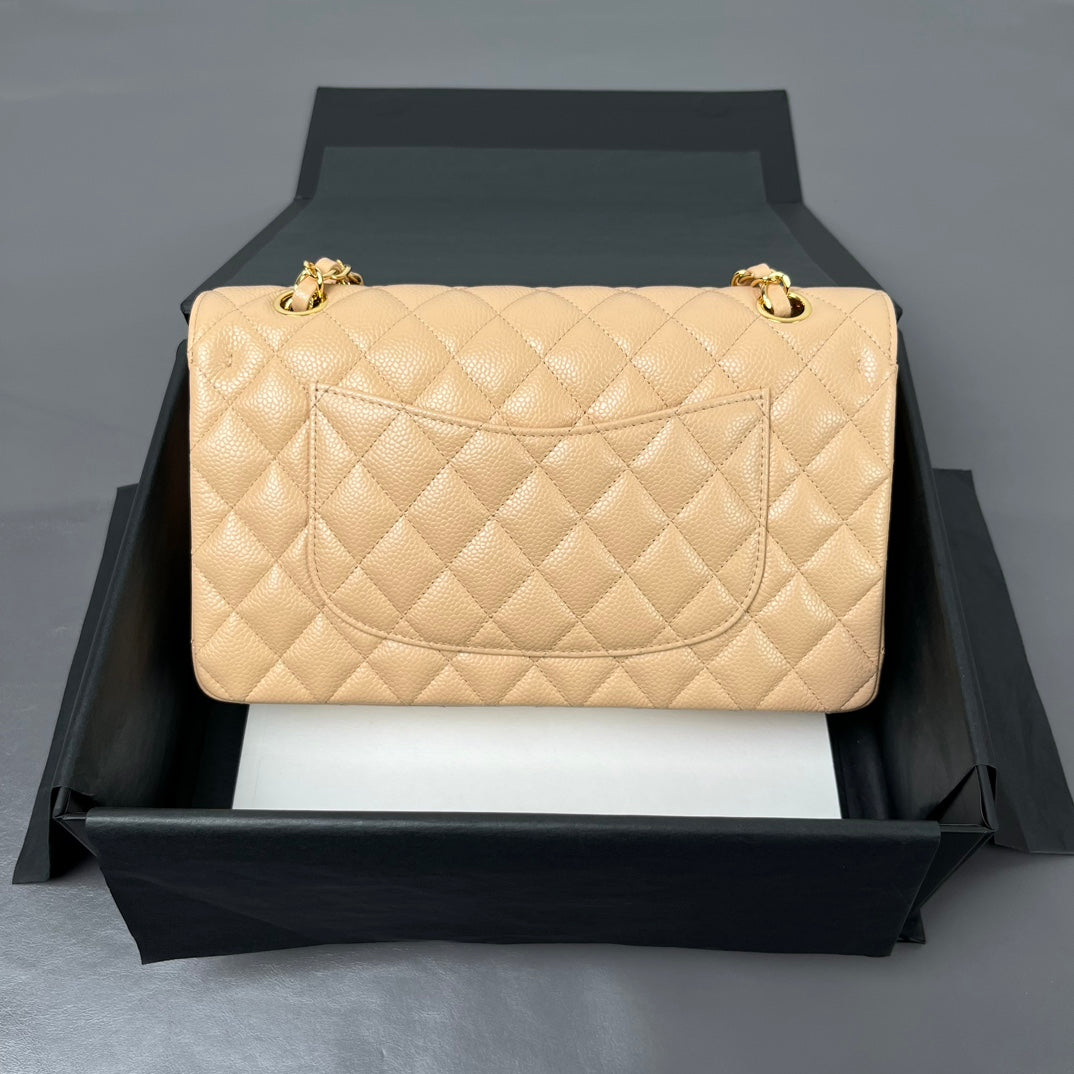 Beige Caviar Leather Medium Flap Bag CNL - Level X