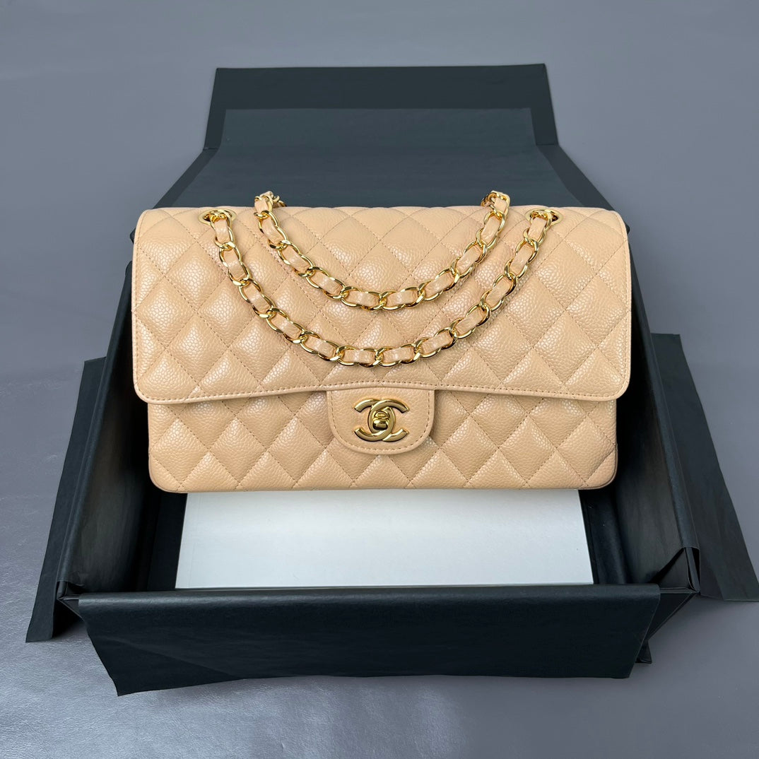 Beige Caviar Leather Medium Flap Bag CNL - Level X