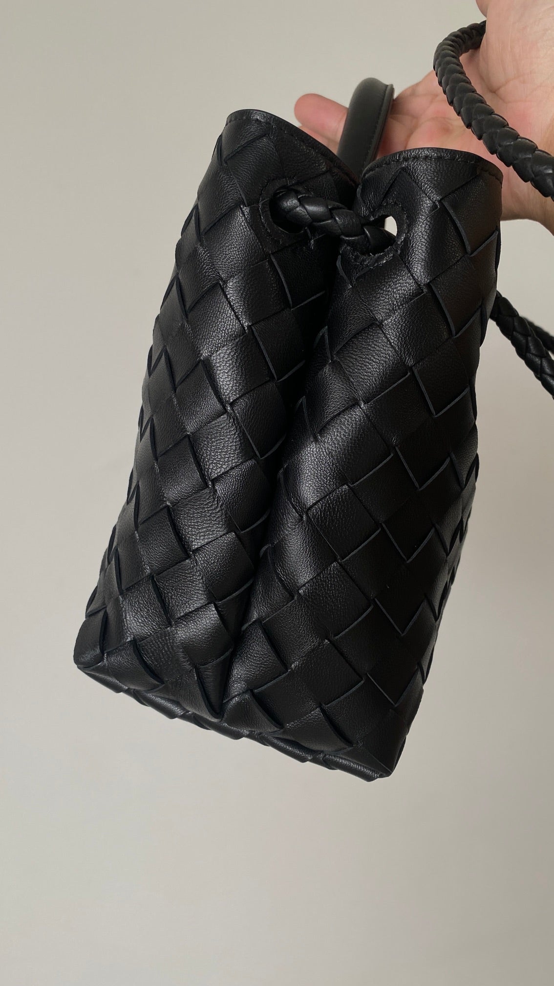 Small Andiamo Tote Black Woven Leather BTV - Level 5