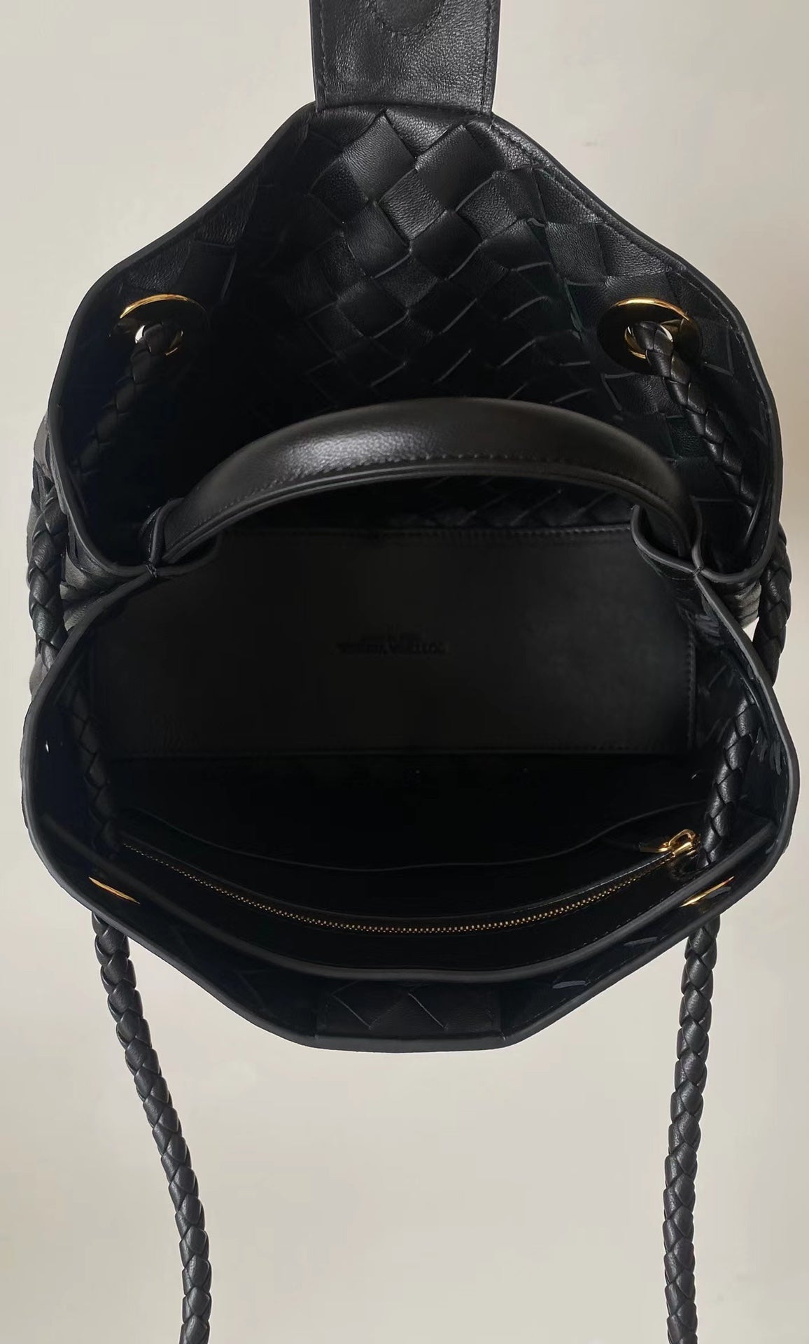 Small Andiamo Tote Black Woven Leather BTV - Level 5