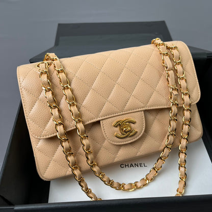 Beige Caviar Leather Small Flap Bag CNL - Level X