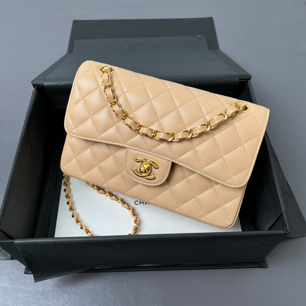 Beige Caviar Leather Small Flap Bag CNL - Level X