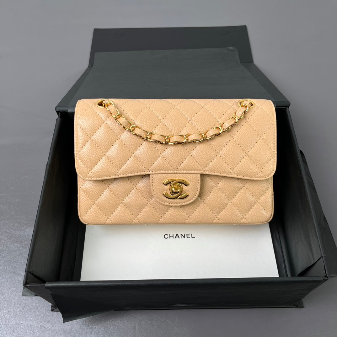 Beige Caviar Leather Small Flap Bag CNL - Level X