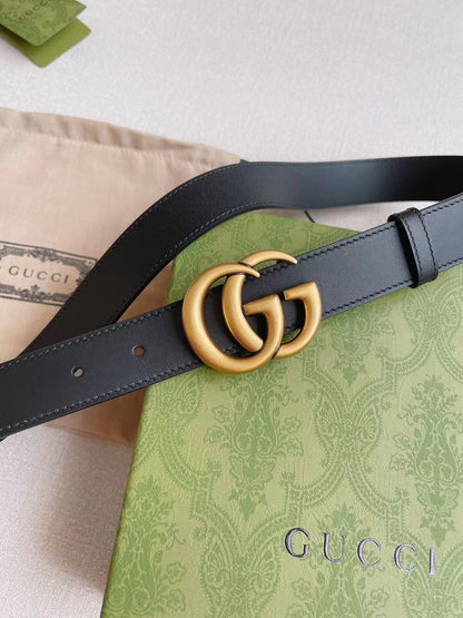 Marmont 3cm Black Leather Belt Gold Buckle