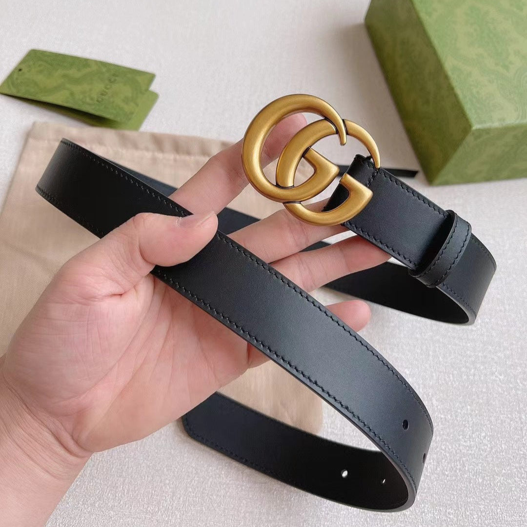 Marmont 3cm Black Leather Belt Gold Buckle