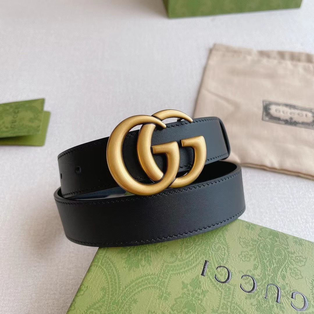 Marmont 3cm Black Leather Belt Gold Buckle