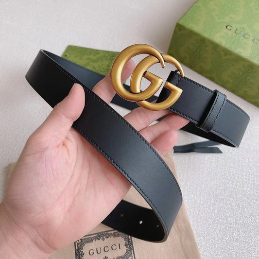 Marmont Wide 3.5cm Black Leather Belt Gold Buckle