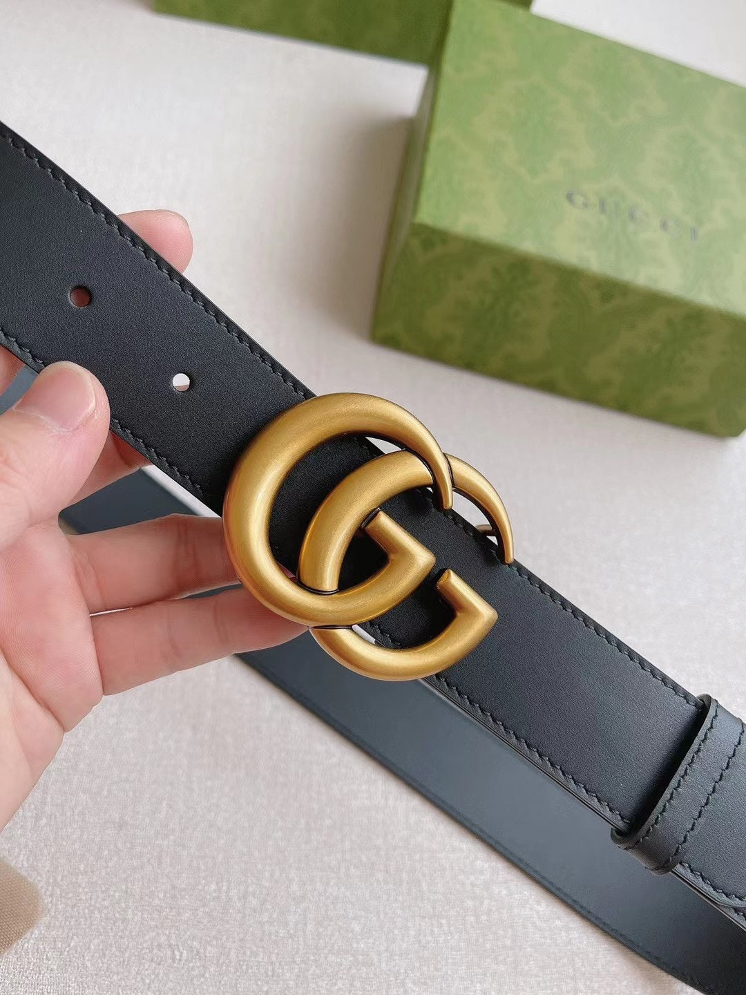 Marmont Wide 3.5cm Black Leather Belt Gold Buckle