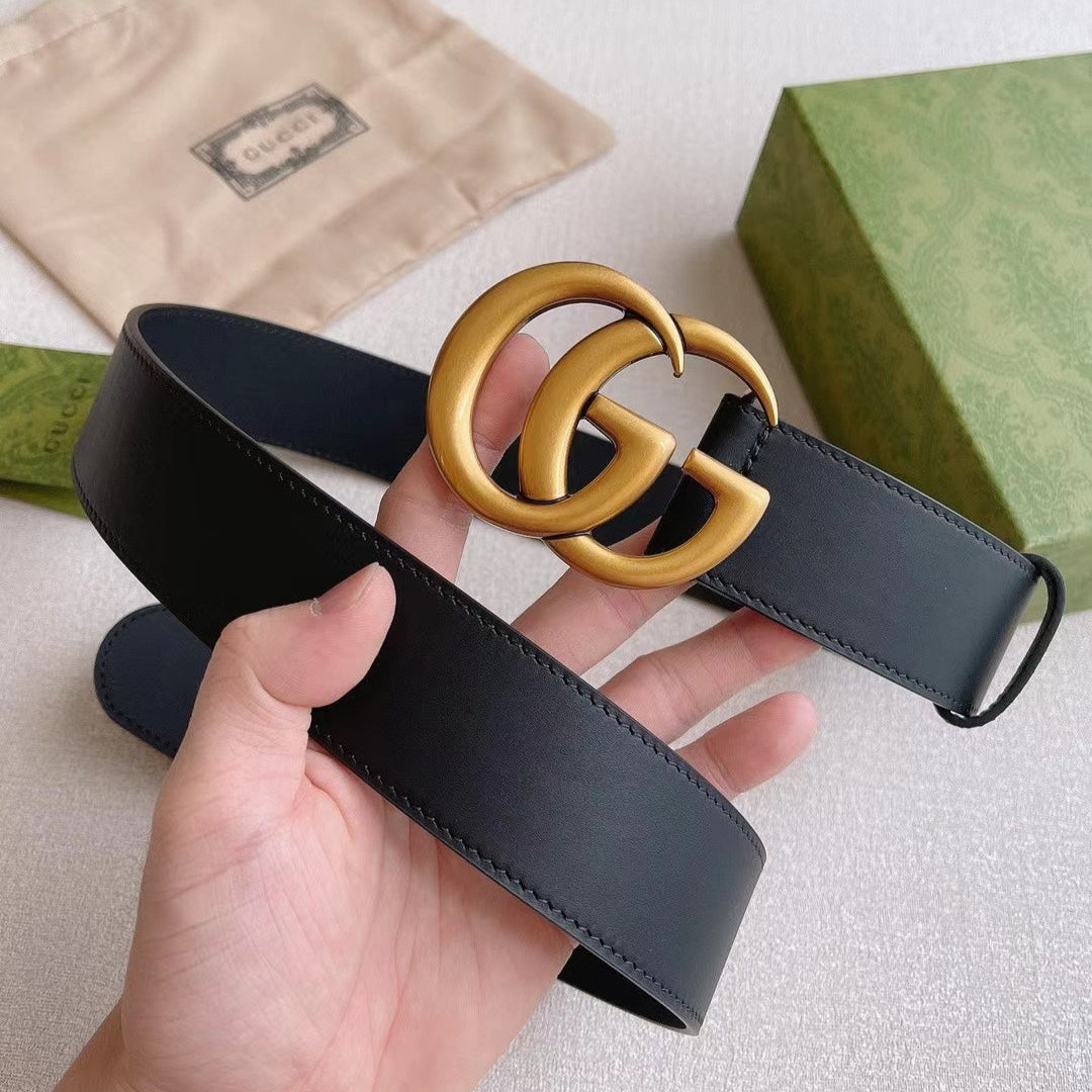 Marmont Wide 4cm Black Leather Belt Gold Buckle