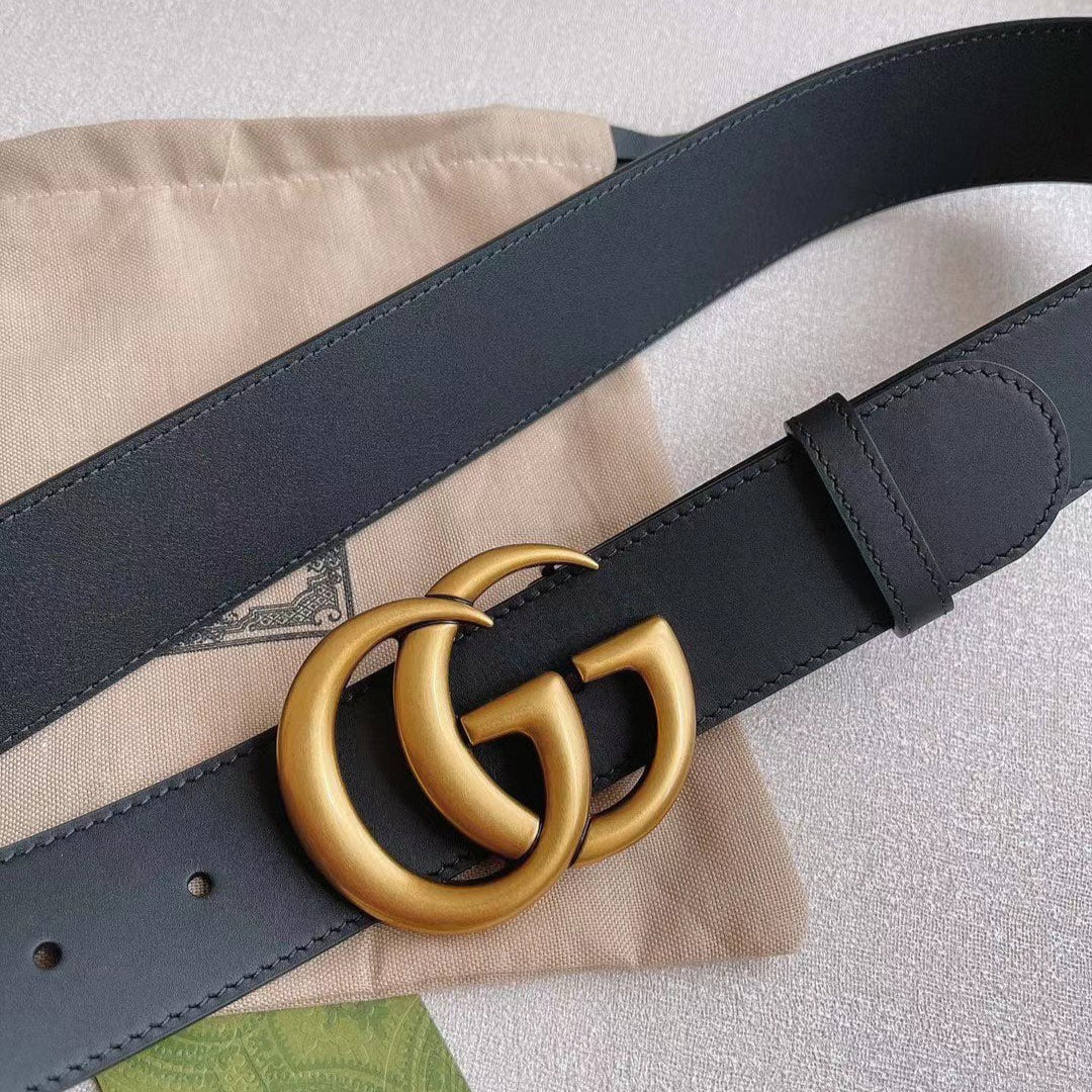 Marmont Wide 4cm Black Leather Belt Gold Buckle