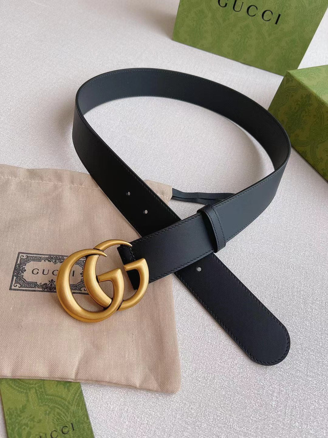 Marmont Wide 4cm Black Leather Belt Gold Buckle