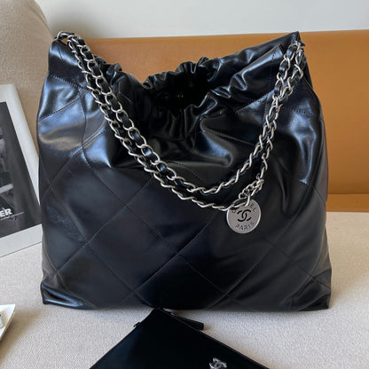 22 Bag Small Silver & Black Lambskin Leather - Level 5