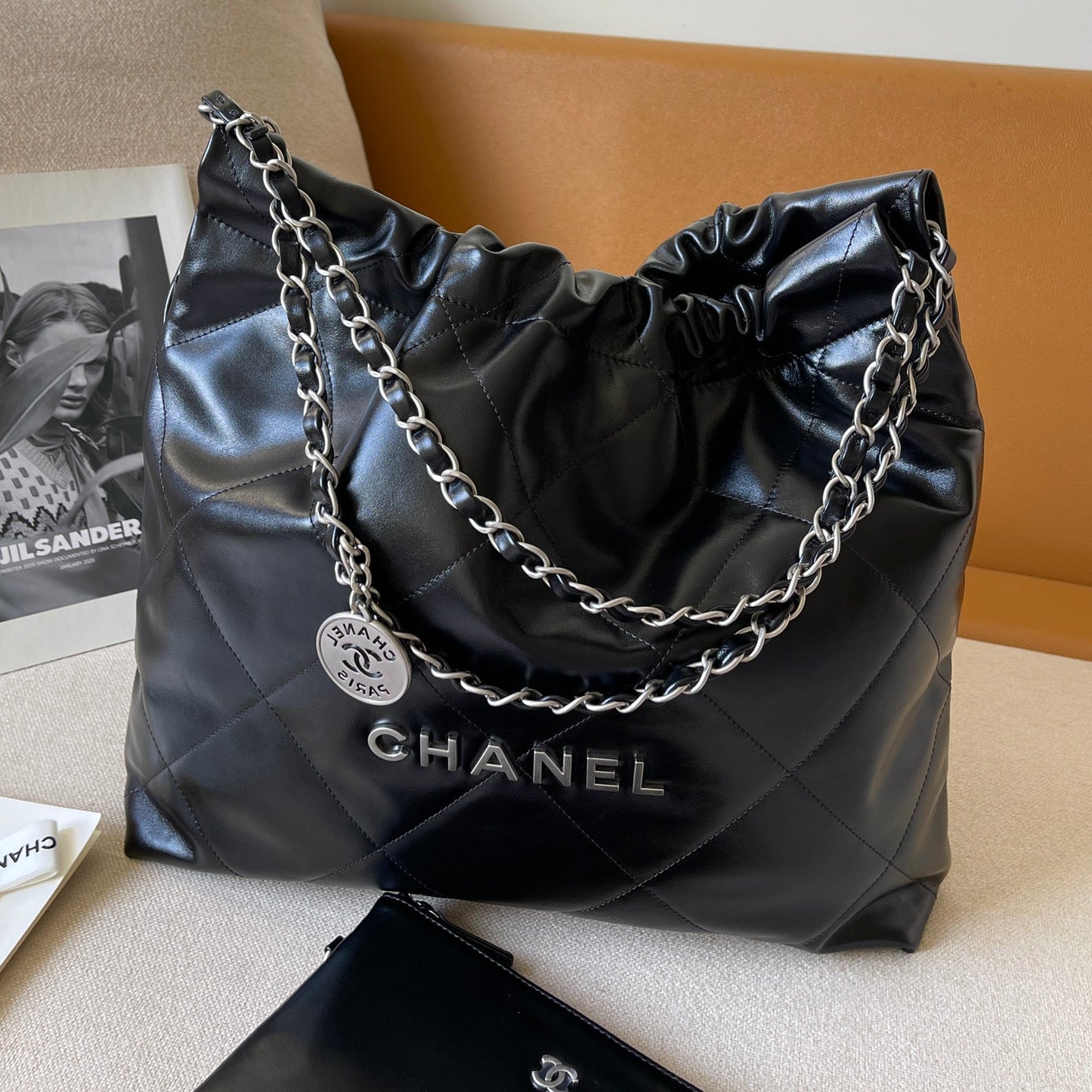 22 Bag Small Silver & Black Lambskin Leather - Level 5