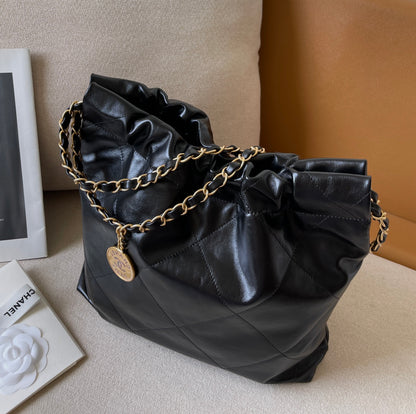 22 Bag Small Gold & Black Lambskin Leather - Level 5
