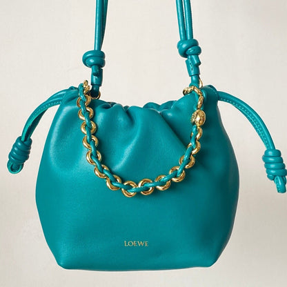 Flamenco Purse Bucket Bag Blue Green Leather LOW - Level 5 *Low Stock*