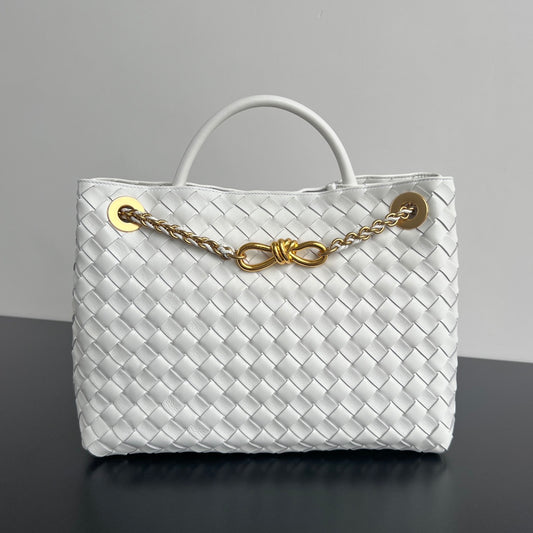 Medium Andiamo Chain Tote White Woven Leather BTV - Level 5