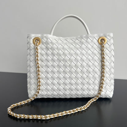 Medium Andiamo Chain Tote White Woven Leather BTV - Level 5