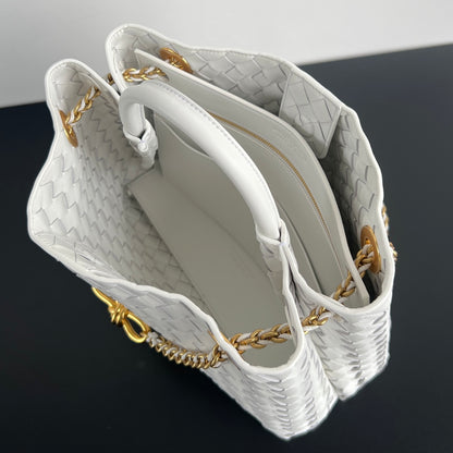 Medium Andiamo Chain Tote White Woven Leather BTV - Level 5