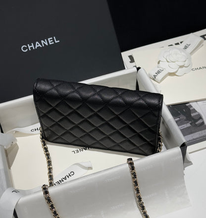 Diamond Black Caviar Leather Wallet On Chain - Level 5