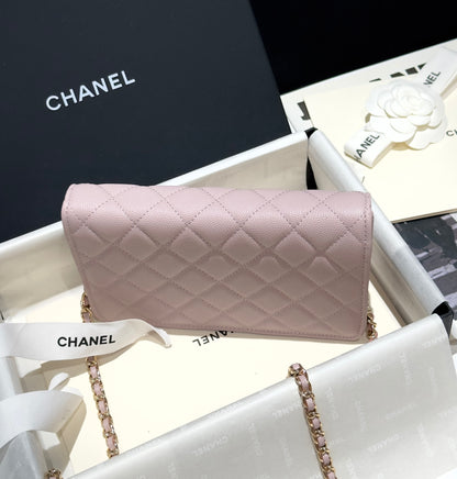 Diamond Pink Caviar Leather Wallet On Chain - Level 5
