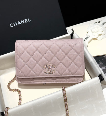 Diamond Pink Caviar Leather Wallet On Chain - Level 5