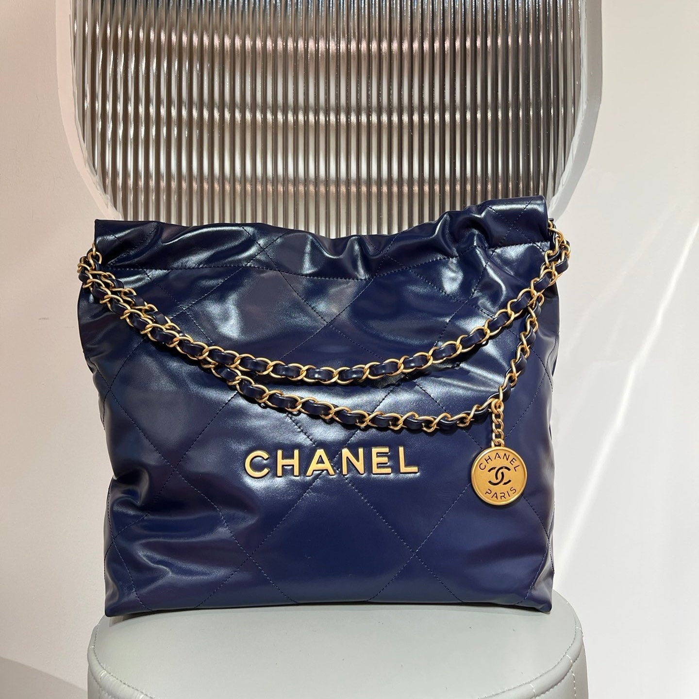 22 Bag Small Navy Blue Lambskin Leather - Level X