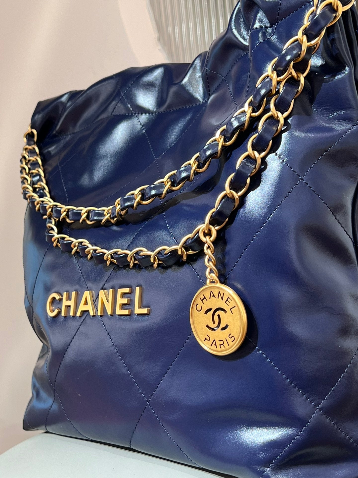 22 Bag Small Navy Blue Lambskin Leather - Level X