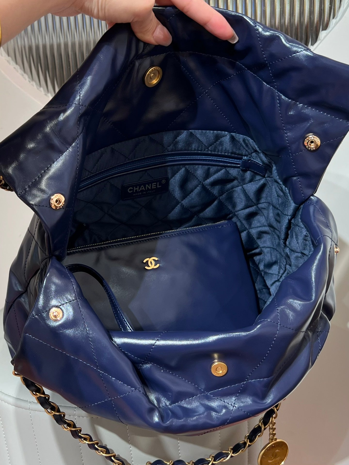 22 Bag Small Navy Blue Lambskin Leather - Level X