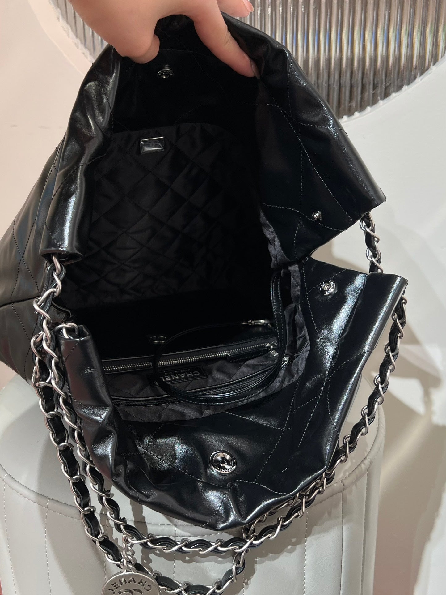22 Bag Small Silver & Black Lambskin Leather - Level X
