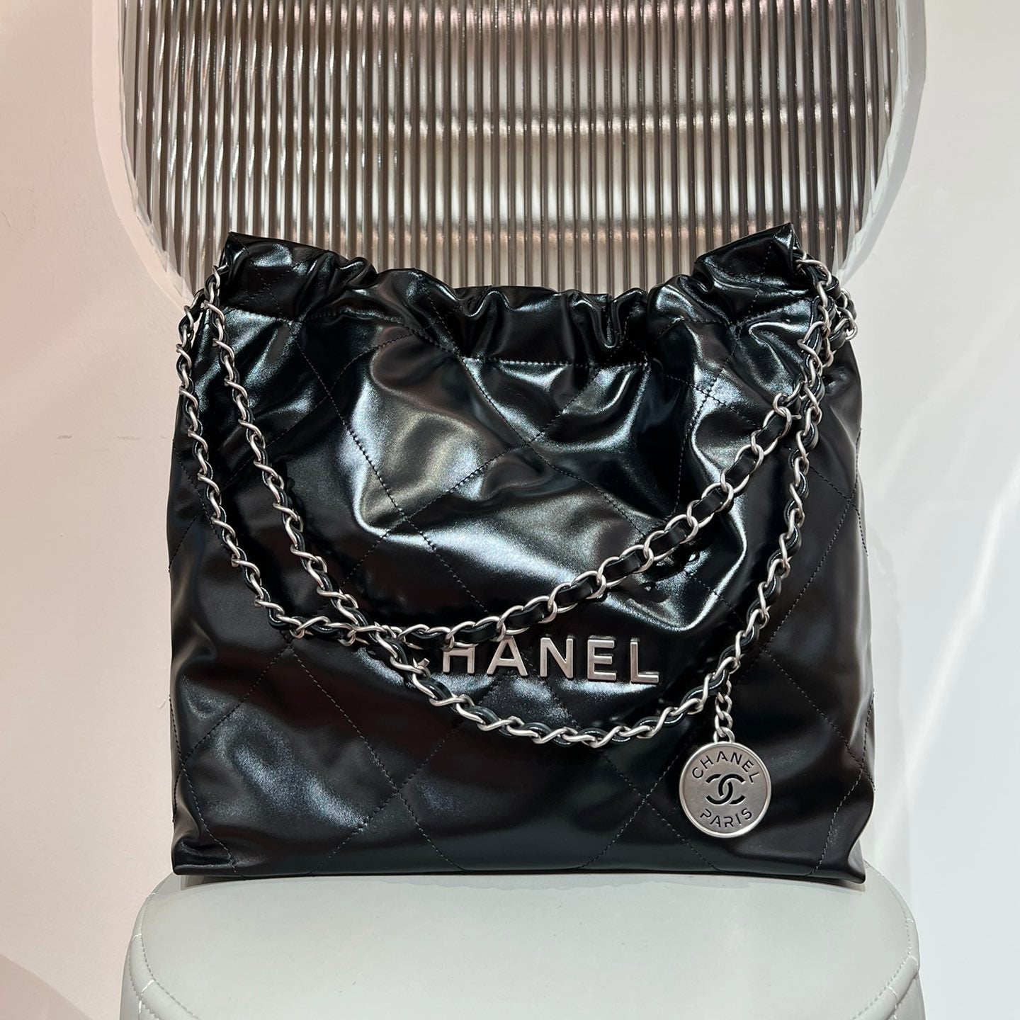 22 Bag Small Silver & Black Lambskin Leather - Level X
