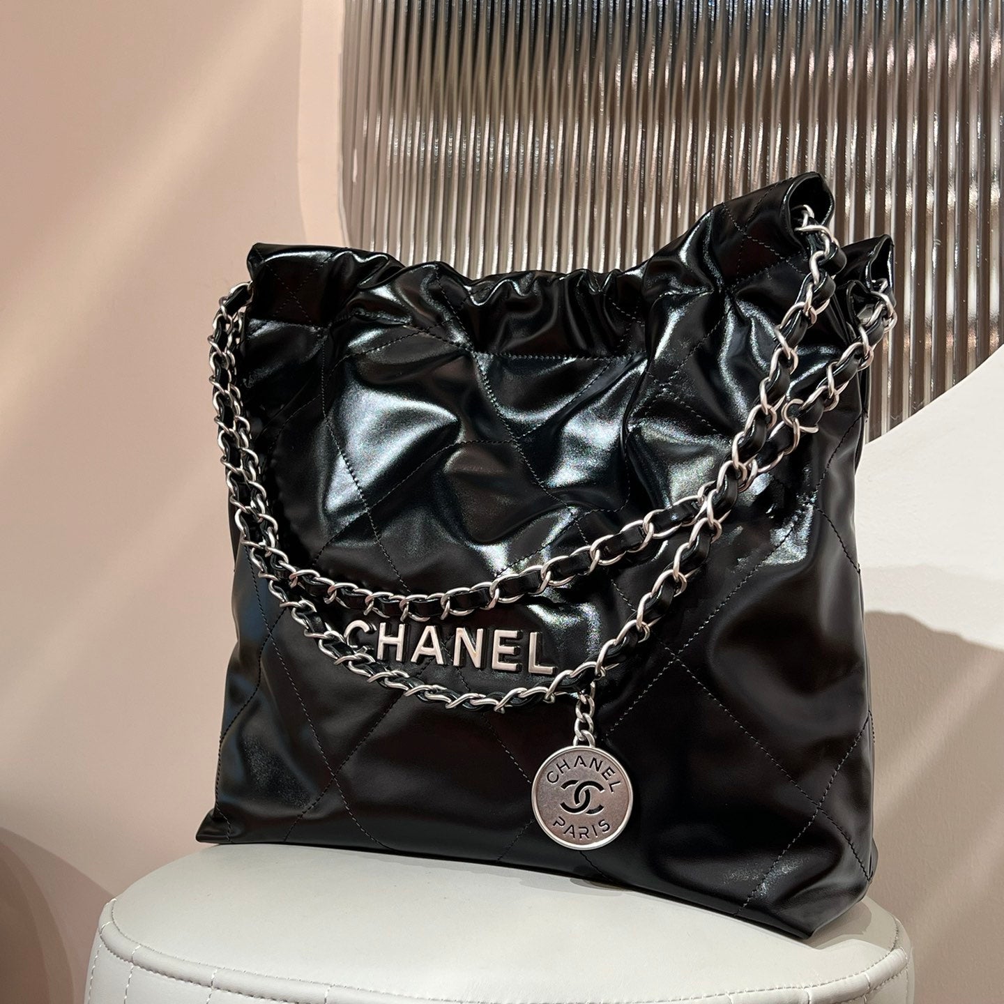22 Bag Small Silver & Black Lambskin Leather - Level X