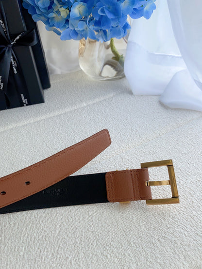 Cassandre 3cm Brown Leather Belt Gold Buckle