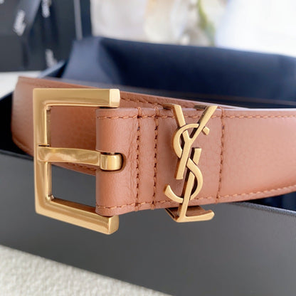 Cassandre 3cm Brown Leather Belt Gold Buckle