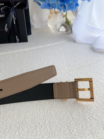 Cassandre 3cm Taupe Leather Belt Gold Buckle