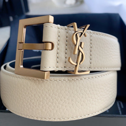 Cassandre 3cm White Leather Belt Gold Buckle