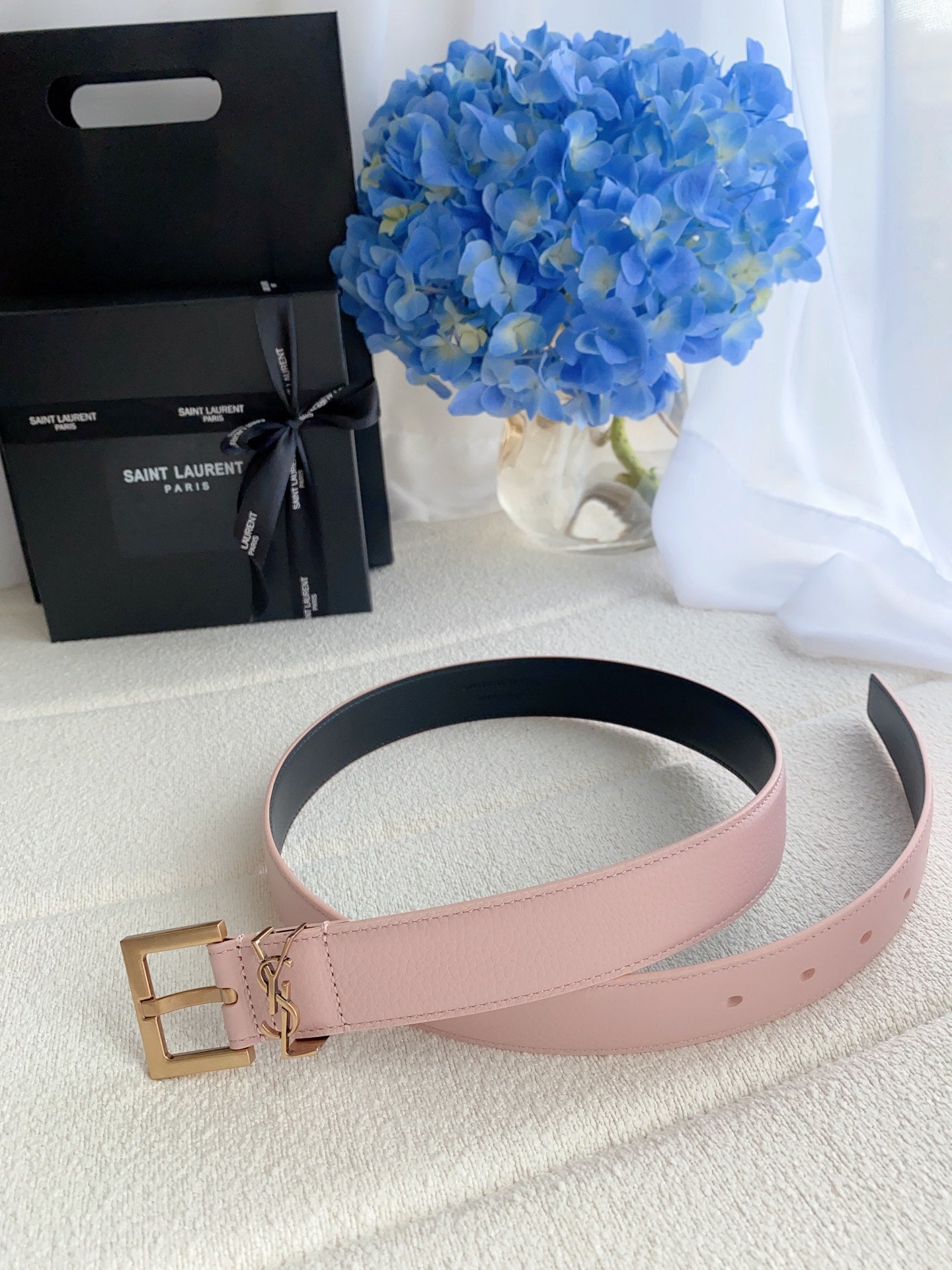 Cassandre 3cm Pink Leather Belt Gold Buckle