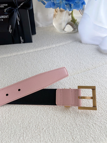 Cassandre 3cm Pink Leather Belt Gold Buckle