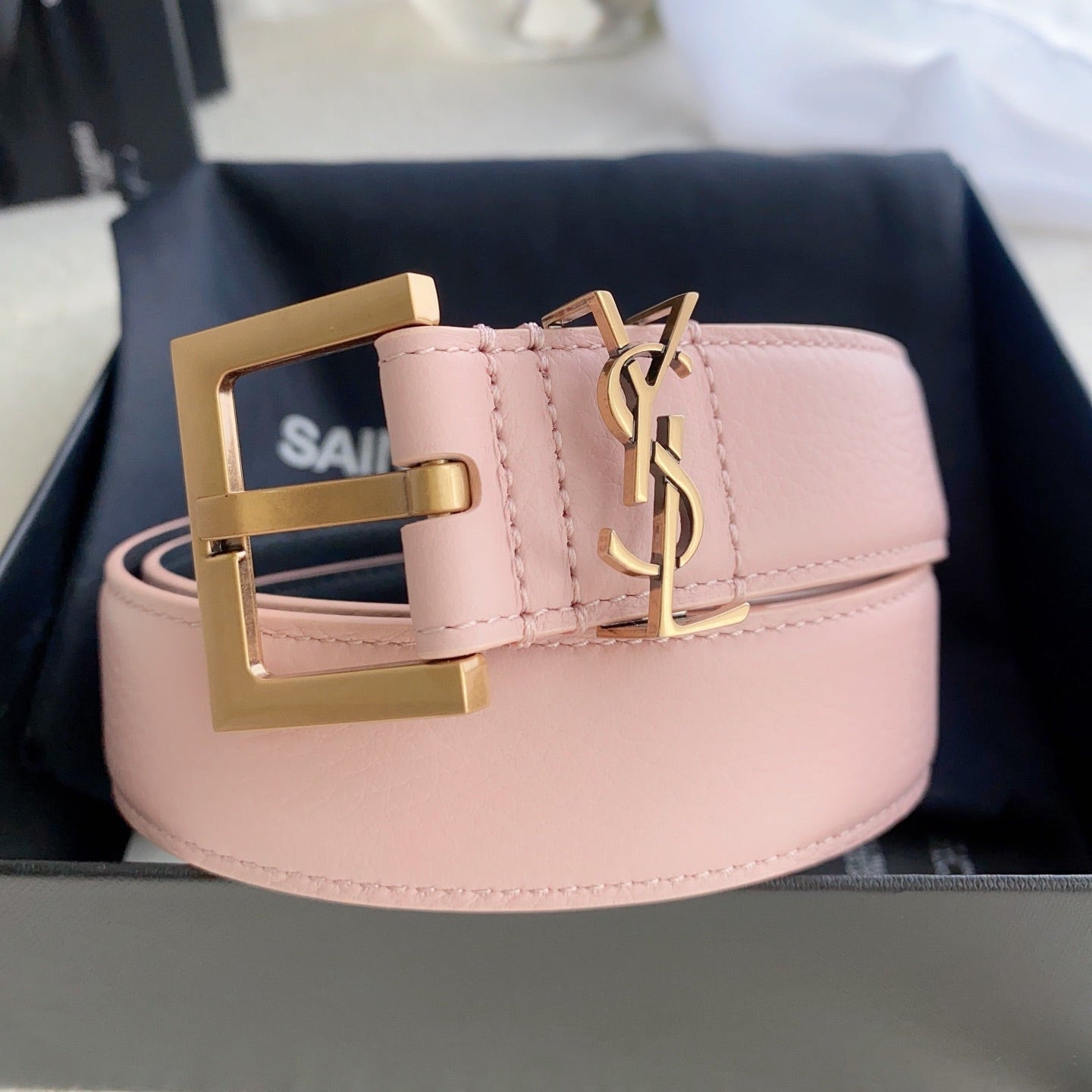 Cassandre 3cm Pink Leather Belt Gold Buckle