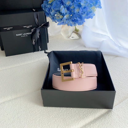 Cassandre 3cm Pink Leather Belt Gold Buckle