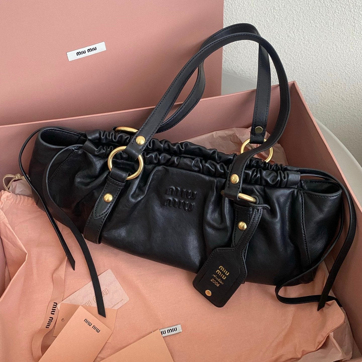 Black Joie Nappa Leather Bag MIU - Level 5