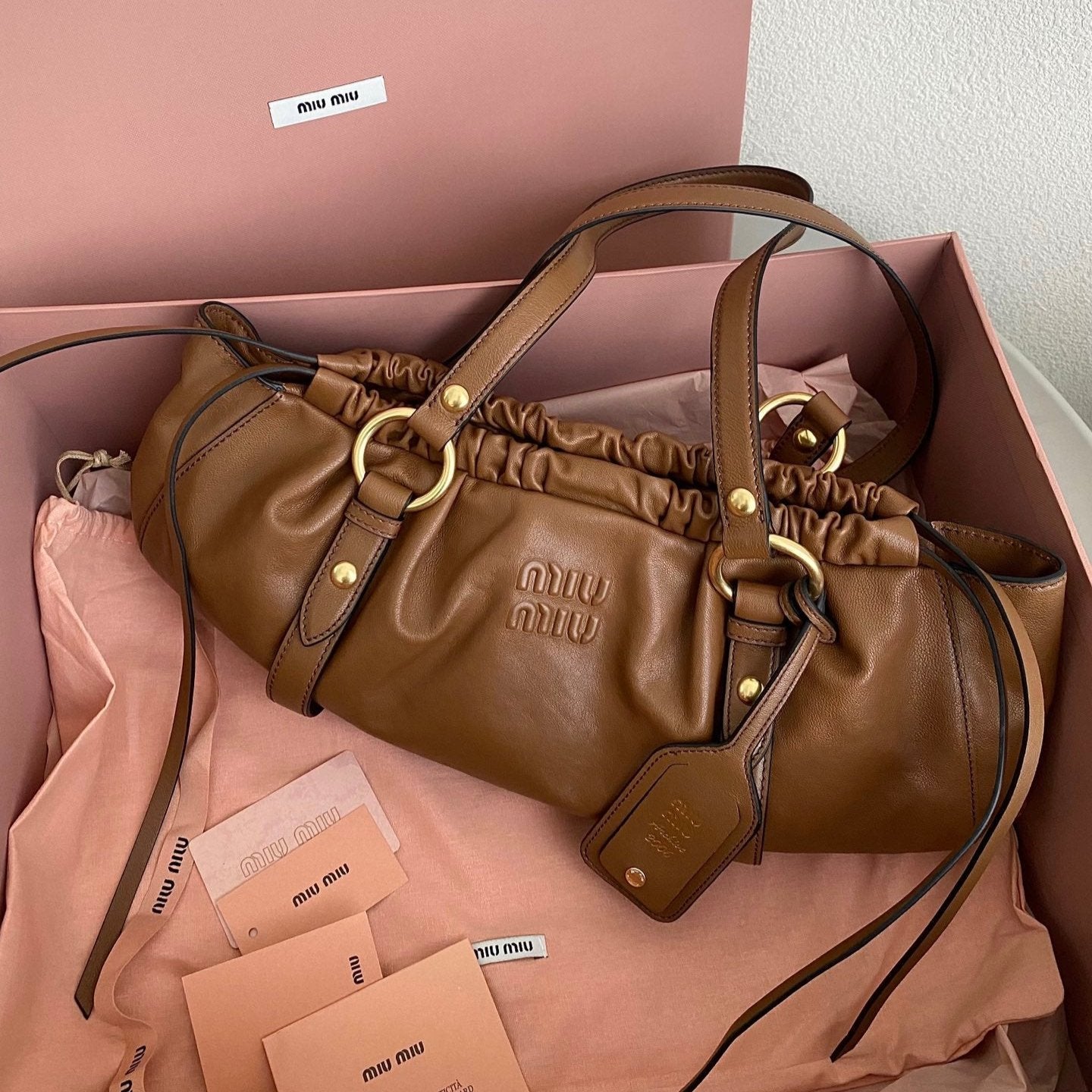 Brown Joie Nappa Leather Bag MIU - Level 5