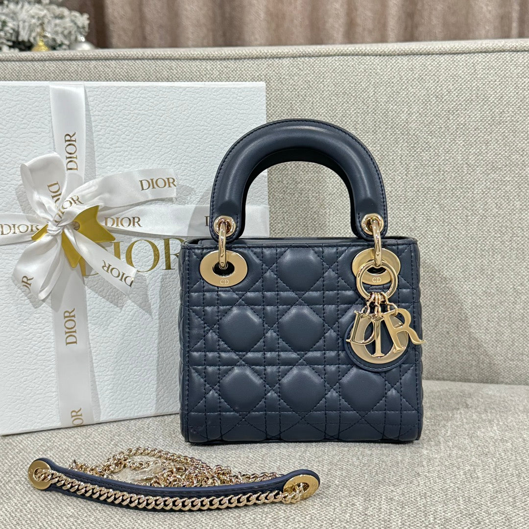 Mini Lady Deep Blue Pearl Lambskin - Level X