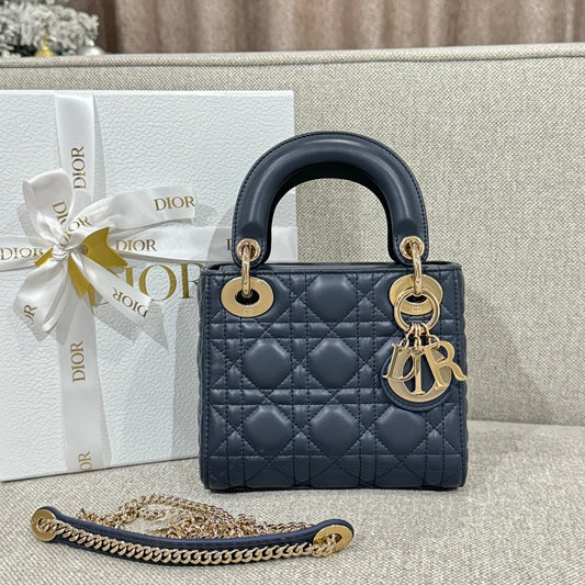 Mini Lady Deep Blue Pearl Lambskin - Level X