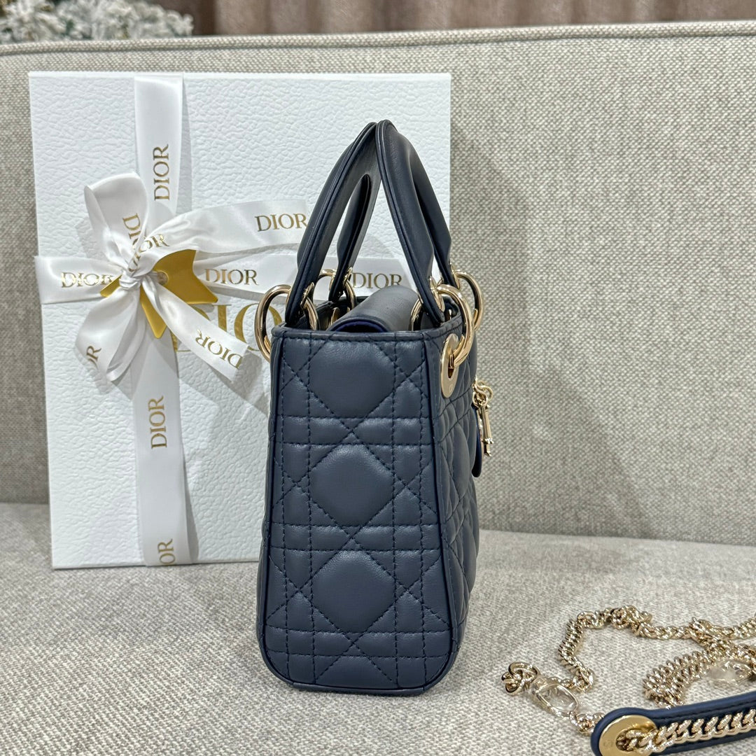 Mini Lady Deep Blue Pearl Lambskin - Level X